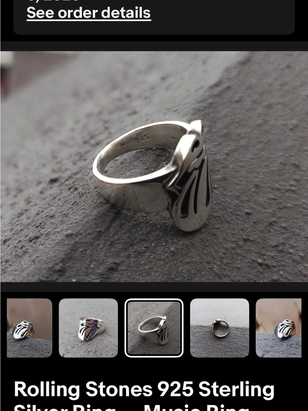 the Rolling Stones Silver Tongue Logo Sterling 925 Ring size 13
